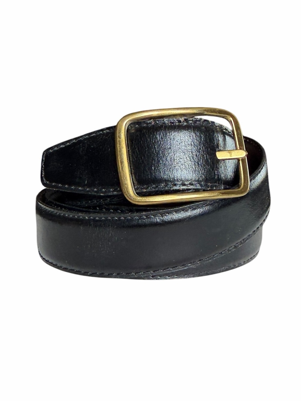 Vintage Canterbury Black Leather Belt w/ Gold Buckle Unisex Classic Heritage